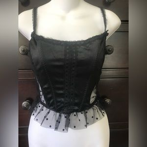 NWT Vintage Victoria’s Secret Sexy Black Sheer Polka Dot Bustier Corset Medium M